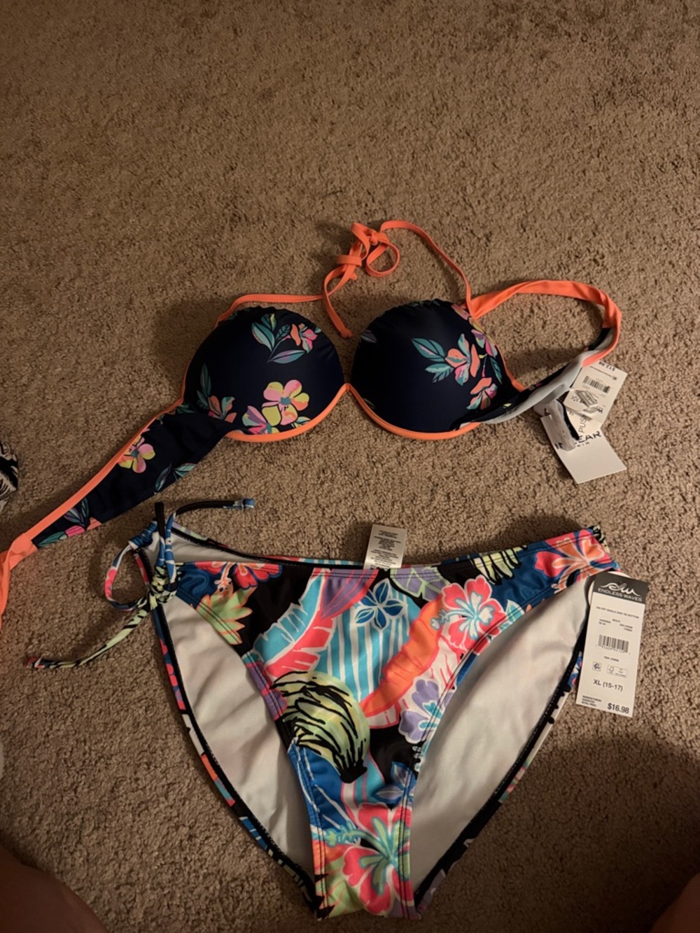 Floral Navy & Coral Two-Piece Bikini